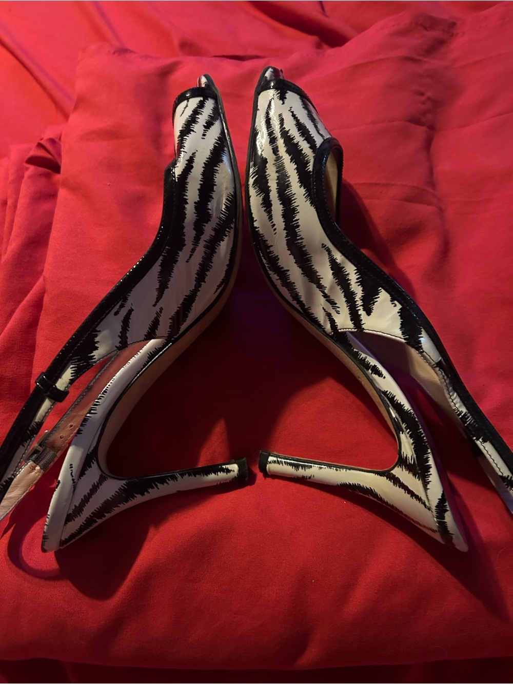 kate spade Black and White Zebra Print Slingback Heels